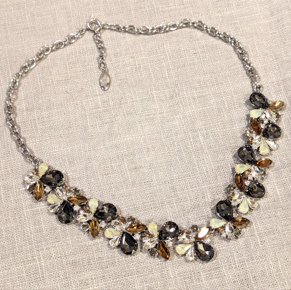 🔥Ann Taylor Necklace Sparkly Smokey Rhinestone Silver Tone Statement - Picture 5 of 9